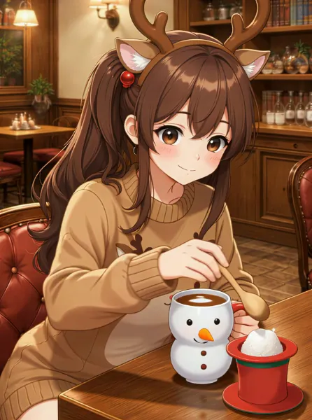 実はコーヒー入ってなかったジョークマグだった事をアピールしてくる聖夜過ぎた後の休日のトナカイ系女子