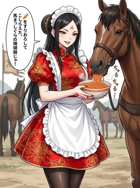 人参をすりおろした麺を啜る馬。