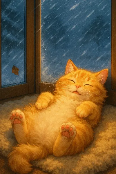 雨音に包まれた猫の安らぎ