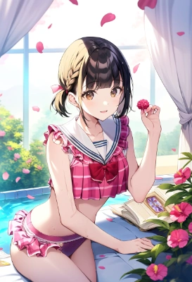 charming girl lounges on a canopy bed