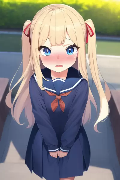 緊張する金髪少女