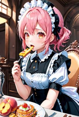 朝食を食べるメイド