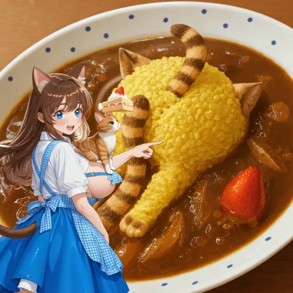 猫の形のカレーライス