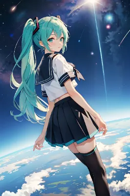 Miku is flying in the sky