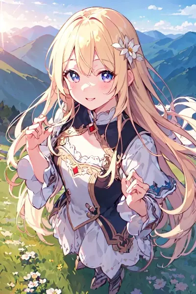 絶景に佇む金色の髪の少女