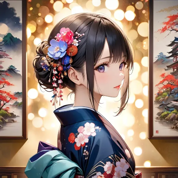 花飾りの着物少女