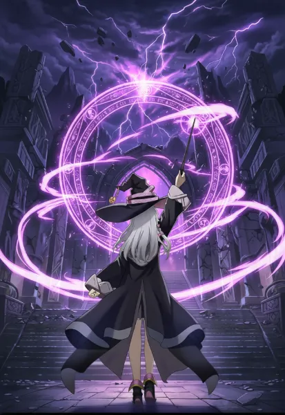 巨大な魔法陣を召喚する後ろ姿のイレイナさん