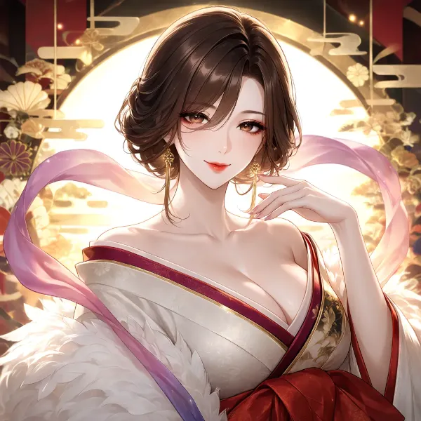 黄金の光に輝く和装美女