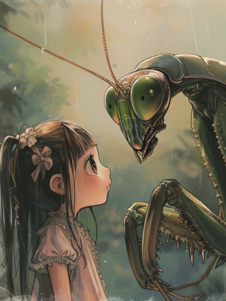 彼女たちはカマキリさんと出会った