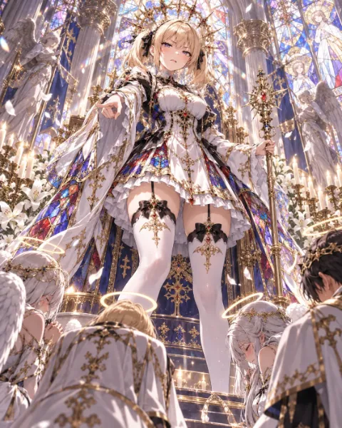 ステンドグラスの下で、神々は正座する