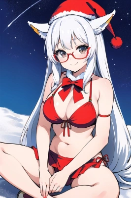 ウマ娘🙇‍♂ビワハヤヒデ姉さまのサンタコスチューム仕様をＡIさんに描いてもらいました🙇‍♂