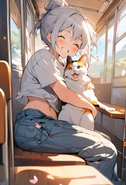 訴えかける猫と女の子