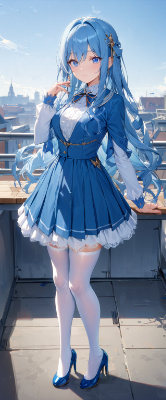 制服姿の青髪さん