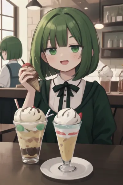 緑髪少女の甘いカフェタイム