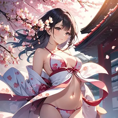 桜舞う美女の微笑み