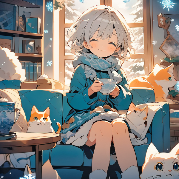 ターコイズ色のソファーと天使さま【冬バージョン】