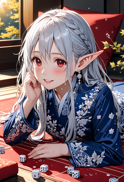 秋の部屋で微笑むエルフの賭け