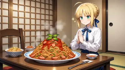 巨大スパゲッティにときめく騎士王