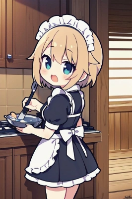 料理してるメイドさん