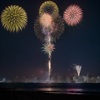 海岸から見る打ち上げ花火