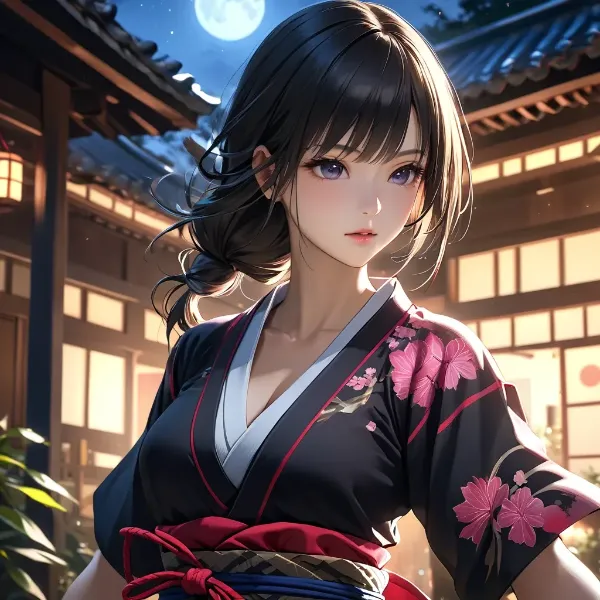 月夜の着物美人