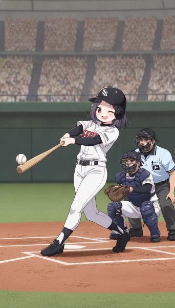 ヒットを打つ野球少女