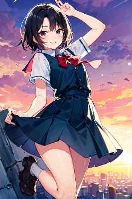 ジャンプする女の子手にはマカロン？
