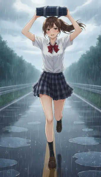 雨の日の女子高生