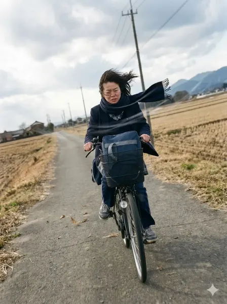 風に抗う自転車登校