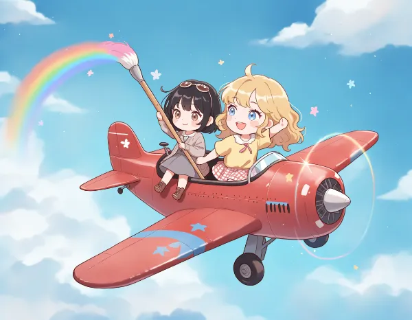 黒髪＆ブロンド・雨が止んだので虹をかけた