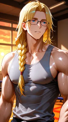 筋トレ終わりの男性(ブレイドサイドテール)