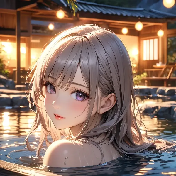 夕暮れの温泉少女