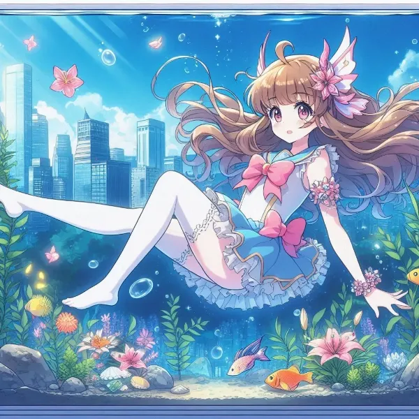 水の中をゆらゆら泳ぐ魔法少女