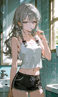 灰色髪ロング　ルームウェア