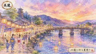 川面に揺れる夏祭りの灯