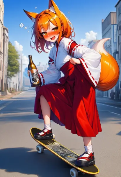 狐娘の陽気な街路スケート冒険