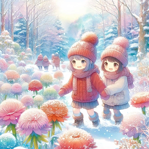 雪の中で咲く花々