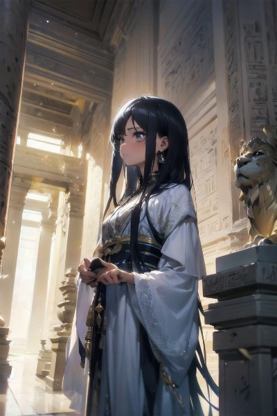 古代エジプトメイクをした女性神官