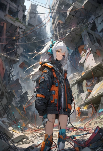 メカ女子in廃墟