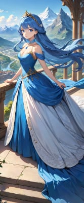 ロングドレスの青髪姫