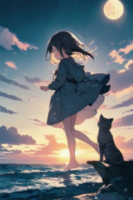 ねこと月
