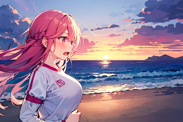 朝焼けの海を臨み走る