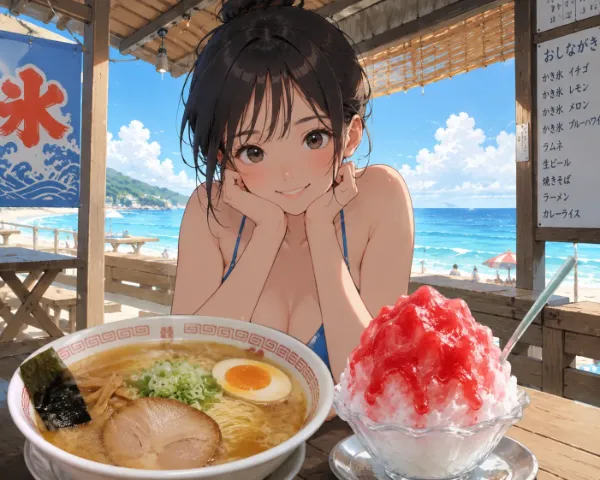 海辺のラーメン屋で夏のかき氷