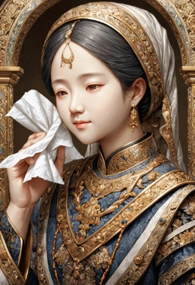顔の脂をとる女性