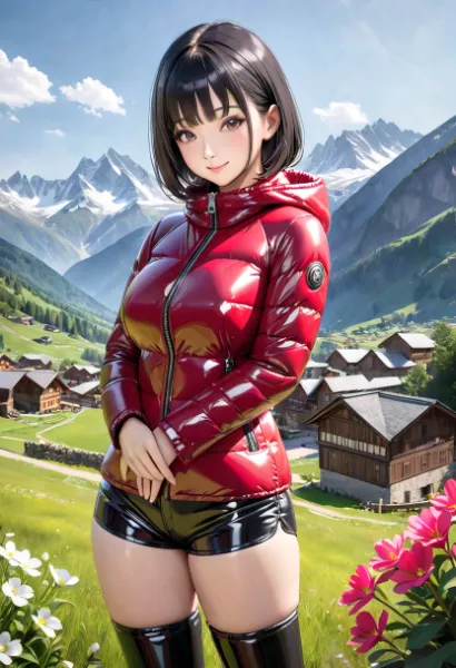 正統派赤色ダウンジャケット