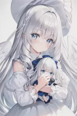 人形を抱く白い天使の女の子
