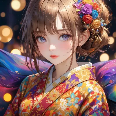 花飾りの浴衣少女