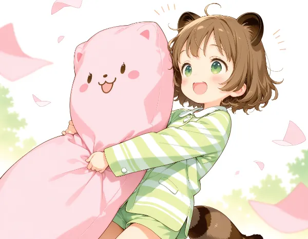 抱き枕を抱えたポン子