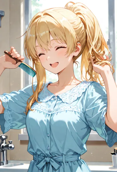 朝陽に輝く金髪少女の秘密の儀式