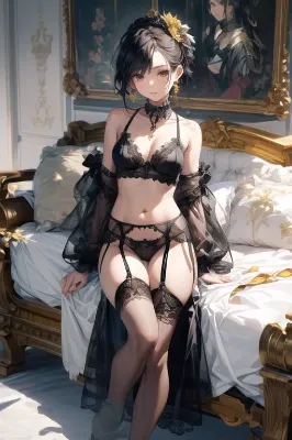 寝る前の下着姿のお嬢様。おやすみなさい。